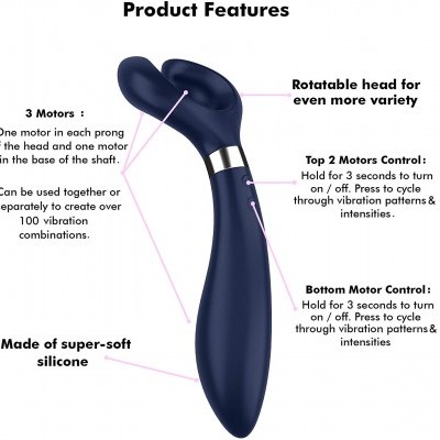 Vibrador azul escuro em silicone com cabeça rotativa e múltiplas funções