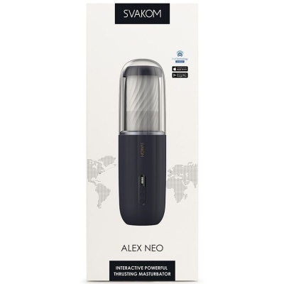 Embalagem do masturbador SVAKOM ALEX NEO preta com tampa transparente