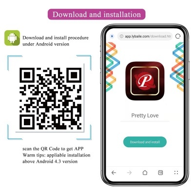 Tela de smartphone a exibir app Pretty Love e código QR para download