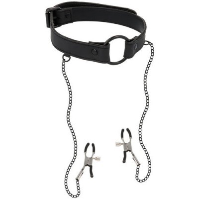 FETISH SUBMISSIVE RING GAG WITH NIPPLE CLAMPS