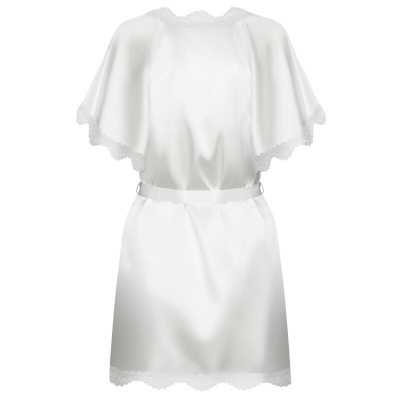 Veste branca solta com cinto e detalhes em renda