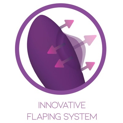 Ícone roxo com setas e texto INNOVATIVE FLAPING SYSTEM