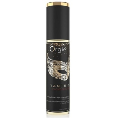 Frasco preto e dourado de óleo vegetal para massagem Orgie Tantric Divine Nectar