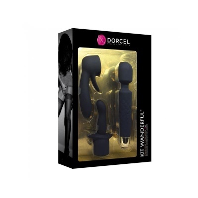 Kit Wanderful da Dorcel com três produtos pretos em embalagem preta e dourada