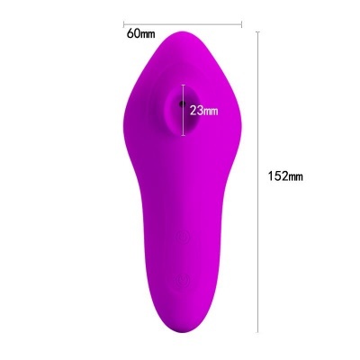 Aparelho eletrônico roxo oval com botões e medidas visíveis