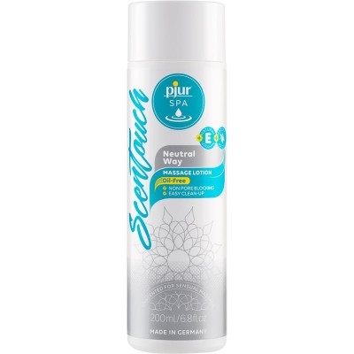 Frasco branco de loção de massagem pjur SPA Scentouch Neutral Way