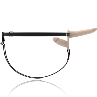 Cinta preta ajustável com acessórios em forma tubular cor de pele sobre fundo branco