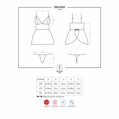 Desenho técnico de conjunto de lingerie 866-BAB com bodytop e tanga em branco