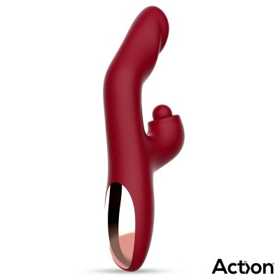 Vibrador vermelho de silicone com detalhe metálico prateado