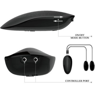 Dispositivo preto com botão e portas de controlador duas unidades ovais pretas conectadas