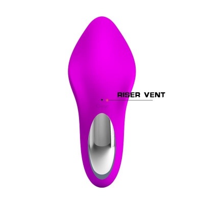 Dispositivo eletrônico roxo com detalhe prata e texto RISER VENT