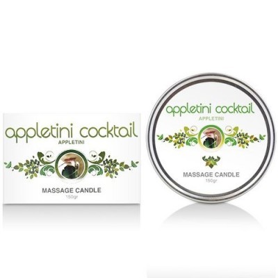 Vela de massagem Appletini Cocktail em caixa branca e lata redonda com decoração verde e branca