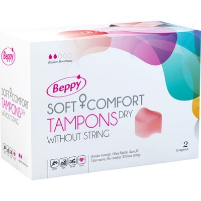 Caixa de tampões Beppy Soft Comfort Dry sem fio com design branco e colorido.