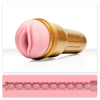 Masturbador masculino com textura interna rosa e corpo dourado