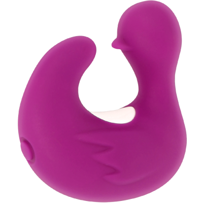 Brinquedo em forma de pato roxo de silicone com botão lateral