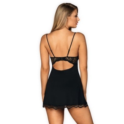 vestido lingerie preto com renda e abertura redonda nas costas