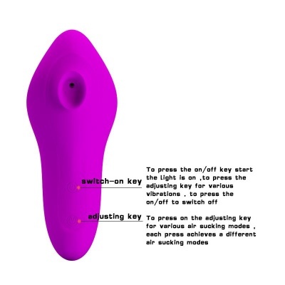 Dispositivo cor-de-rosa com instruções de uso para ligar, desligar e ajustar modos