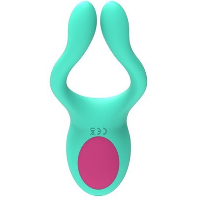 Dispositivo sexual verde esmeralda com detalhe cor-de-rosa e formato ergonómico