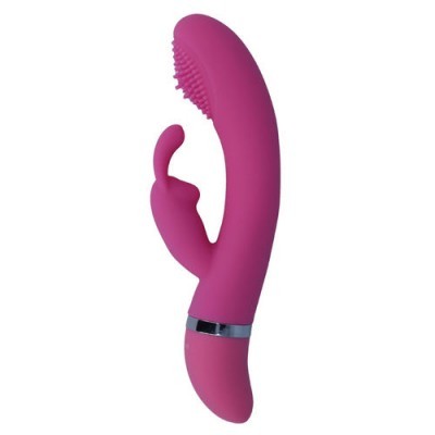 Vibrador cor-de-rosa com silicone, cerdas e apêndice