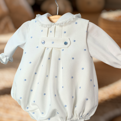 Piquet Bolinhas azuis com gola Peter Pan