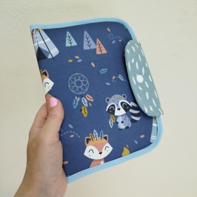 Porta documentos | bolsa boletins | Porta boletins | boho fundo azul marinho