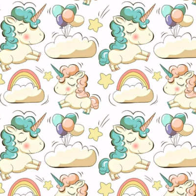 Tecido unicórnios tons verde menta