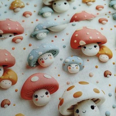 Tecido efeito 3D cogumelos