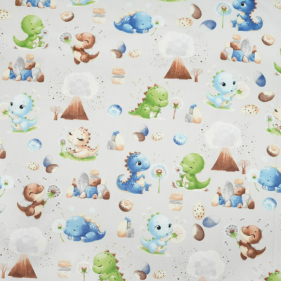Tecido baby dino fundo cinza