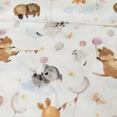 Tecido diversão com balões e bichinhos