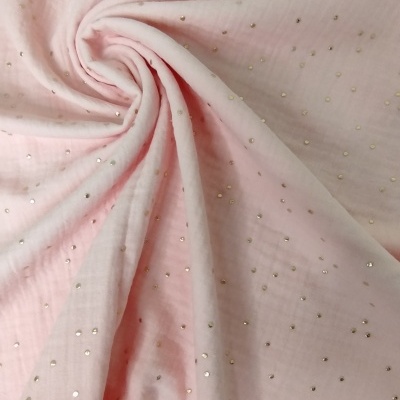 Musselina branco/rosa/azul/verde água com pintas douradas