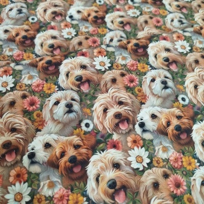 Tecido  efeito 3D cães