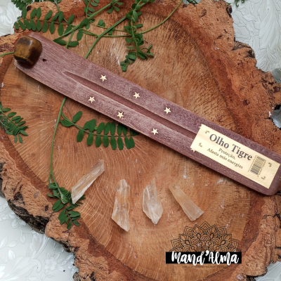 Porta incenso de madeira com cristal energético