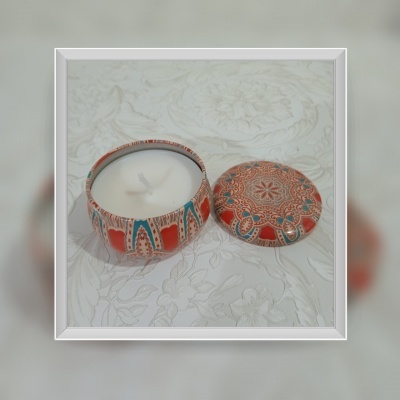 Vela de soja em caixa de metal Mandala da Terra