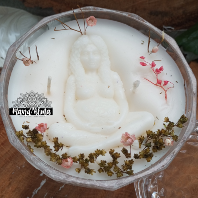 Vela de cera de soja em taça com tampa Deusa de Gaia