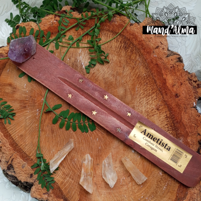 Porta incenso de madeira com cristal energético