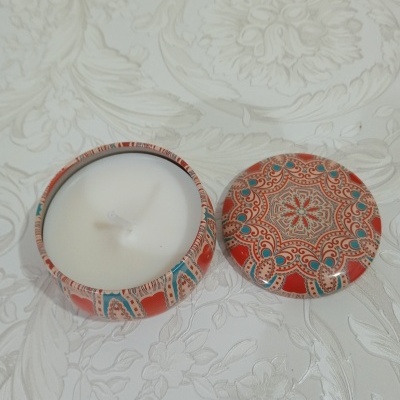 Vela de soja em caixa de metal Mandala da Terra