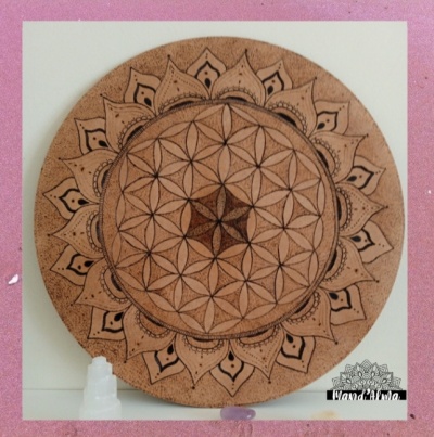 Mandala Flor da Vida em Pirografia 40 Cm