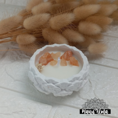 Vela de soja com cristais na flor de lótus em gesso perfumado