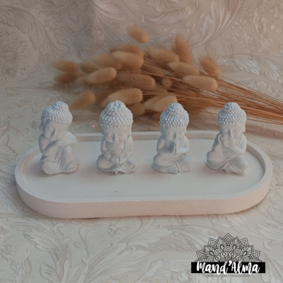 Conjunto de base e 4 mudras de buda em gesso perfumado