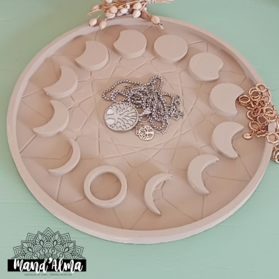 Bandeja fases da lua pintada á mão nude