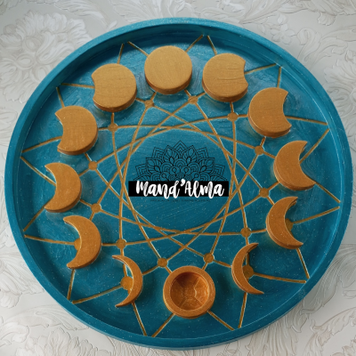 Bandeja fases da lua pintada á mão em metal