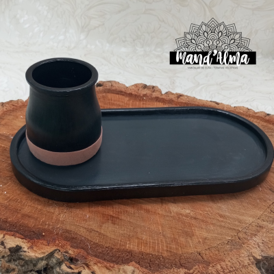 Conjunto de base em cerâmica e copo de apoio