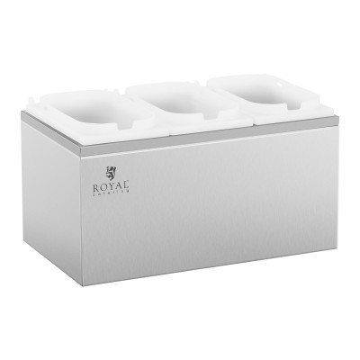 Suporte de balde para gelo Royal Catering em aço inoxidável com três compartimentos de plástico branco