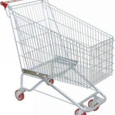 Carro de supermercado 70 litros metal zincado brilhante com 4 rodas.