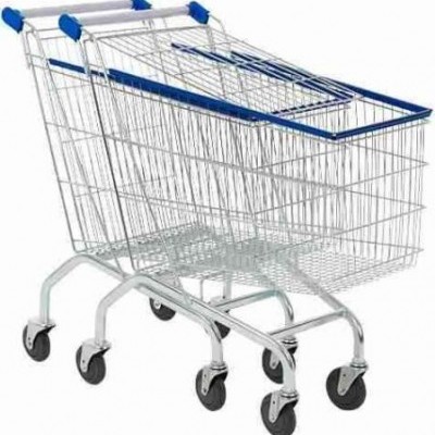 Carro de supermercado 70 litros metal zincado brilhante com 4 rodas.