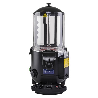 doseador de bebidas preto com reservatório transparente e etiquetas amarelas