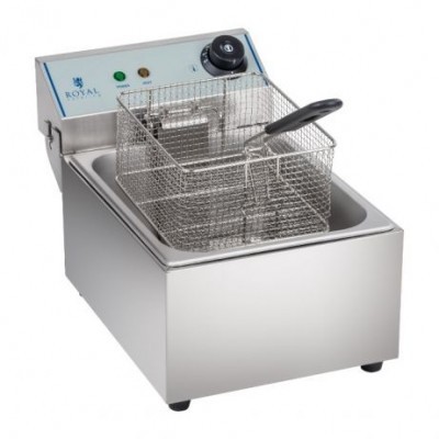 Fritadeira elétrica de aço inox com cesto metálico e botão rotativo