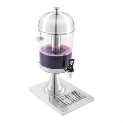 Dispenser de bebidas em inox com torneira e base retangular.