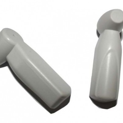 Dois auriculares sem fios cinza claro