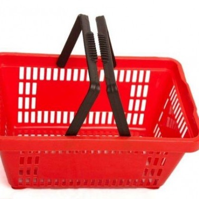 cesto de compras vermelho com alças pretas